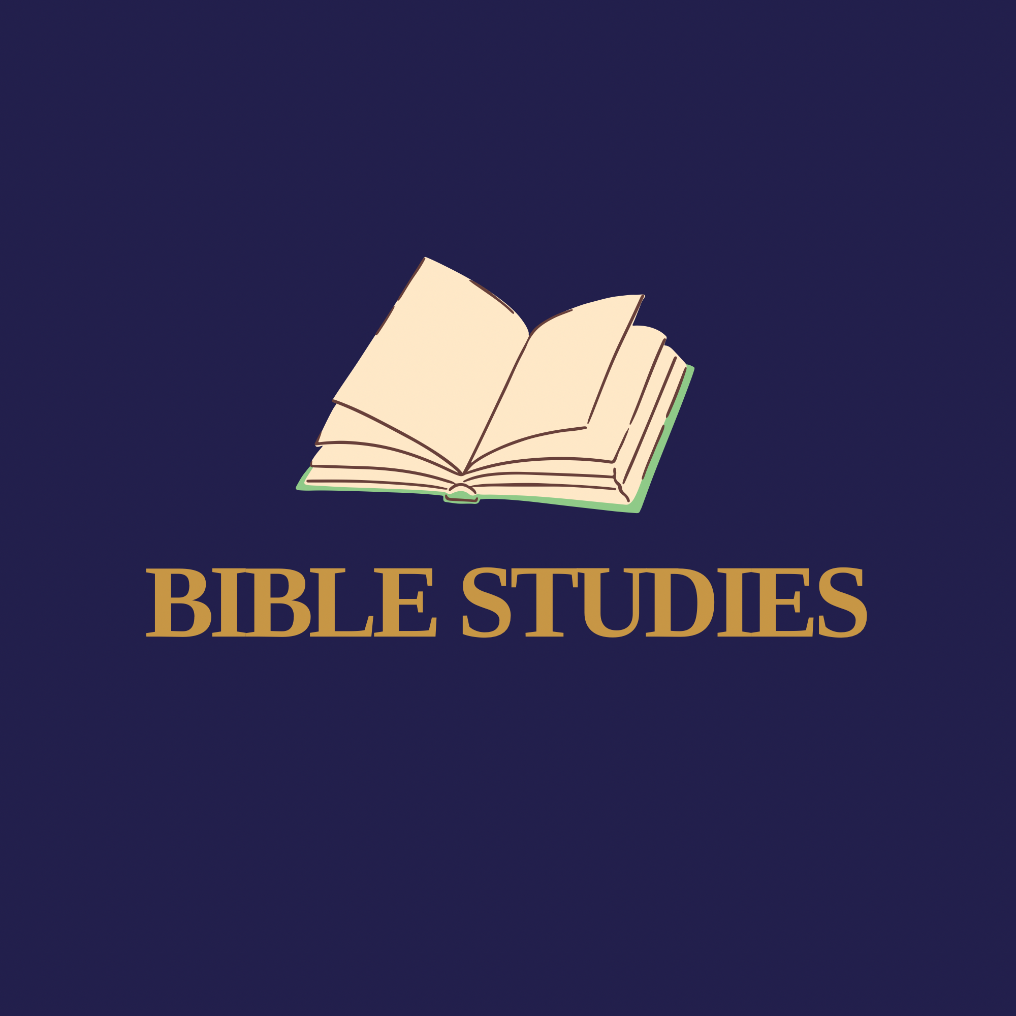 Dark blue background with an open book and the title - Bible Studies